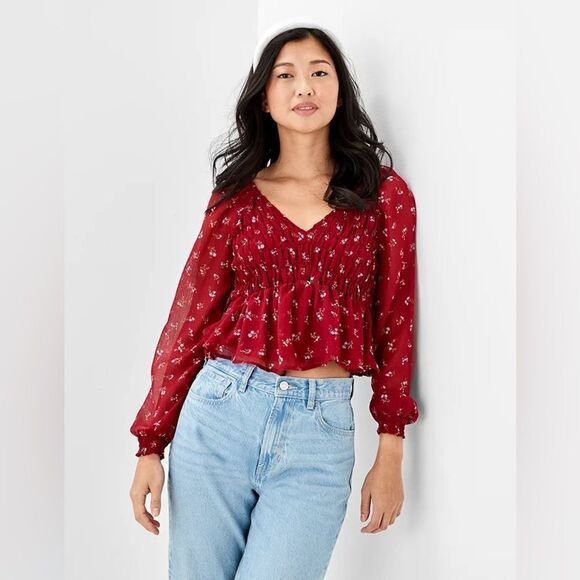 NWT American Eagle AE Smocked women's Floral blouse Top - Picture 1 of 9